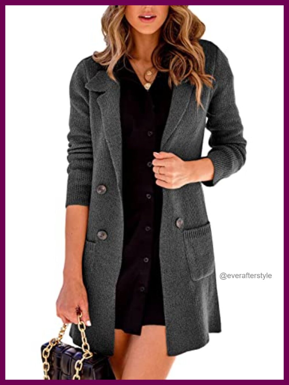 Open Front Button Down Long Sleeve Cardigan Loose Knit Sweater Coat